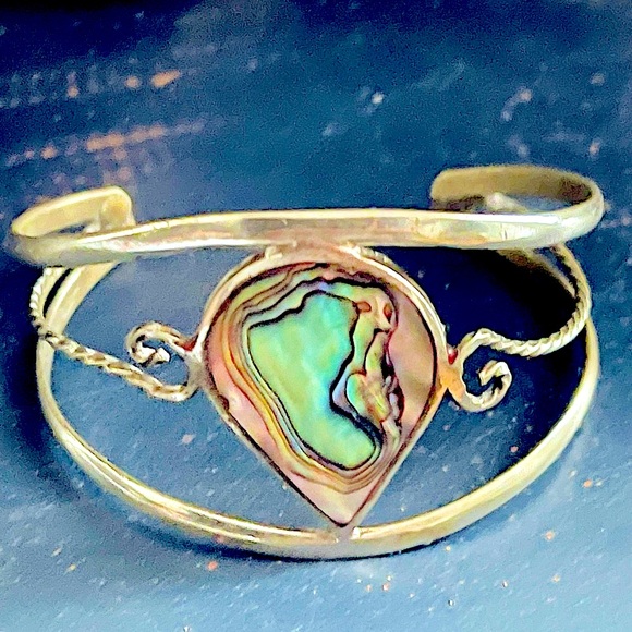 Vintage Sterling Silver Cuff with #Abalone Precious Stone - Picture 1 of 5